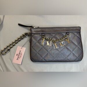 Juicy Couture Iridescent Pewter Quilted Wristlet Gold Chain Charm NWT